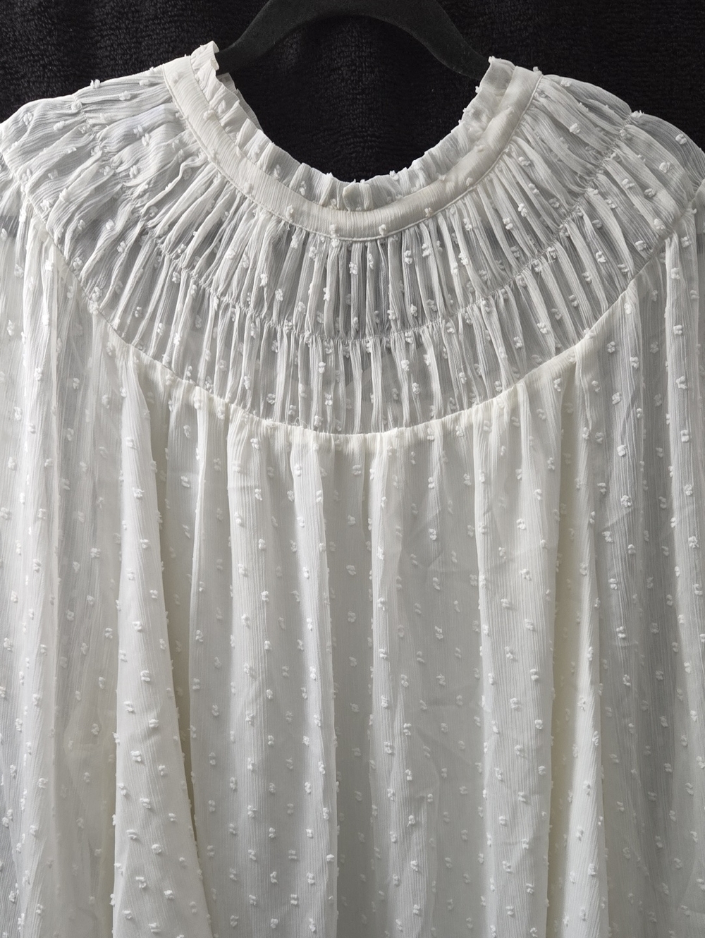 J. Crew Ivory Swiss Dot Smocked Blouse